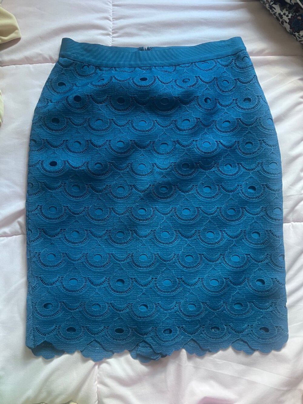 Ann Taylor Blue Eyelet Lace Pencil Skirt | 2P